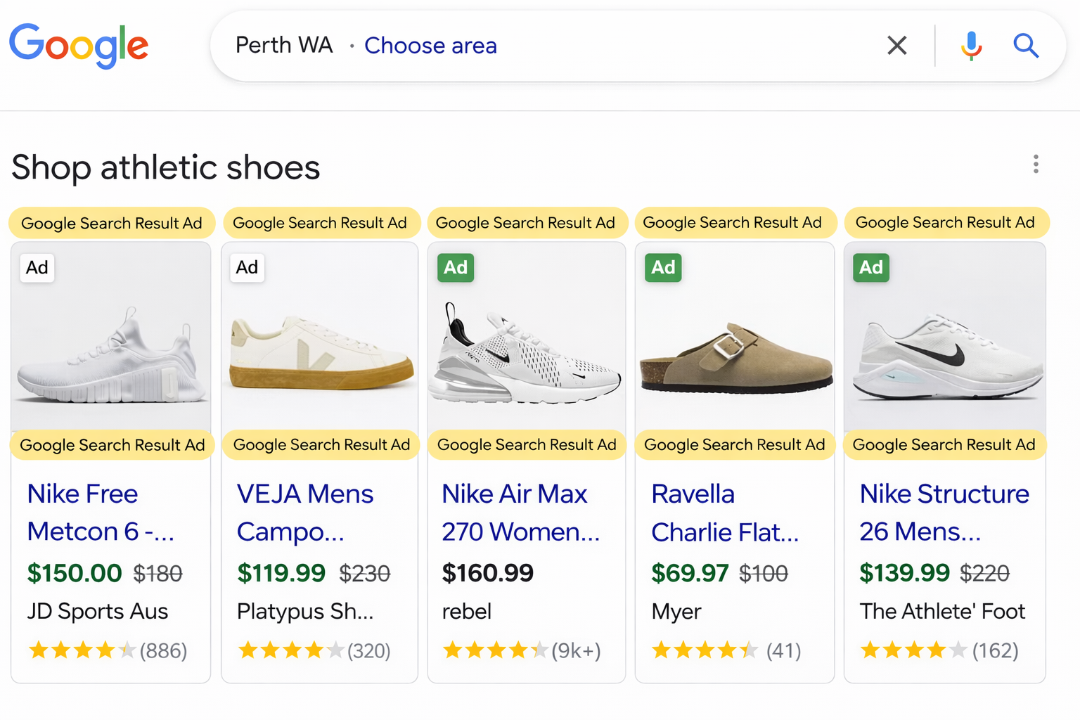 A paid Google ad that appears above the normal search results