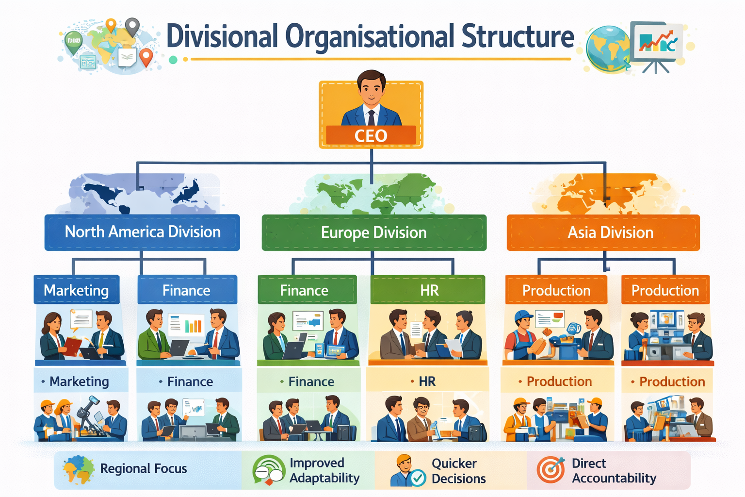 Divisional organisational structure infographic
