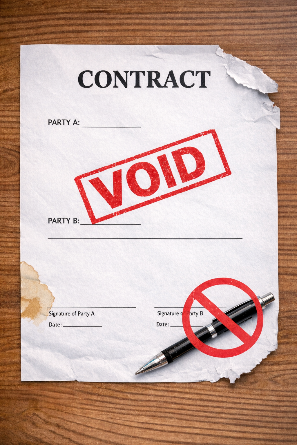 Cancelled contract on wooden desk
