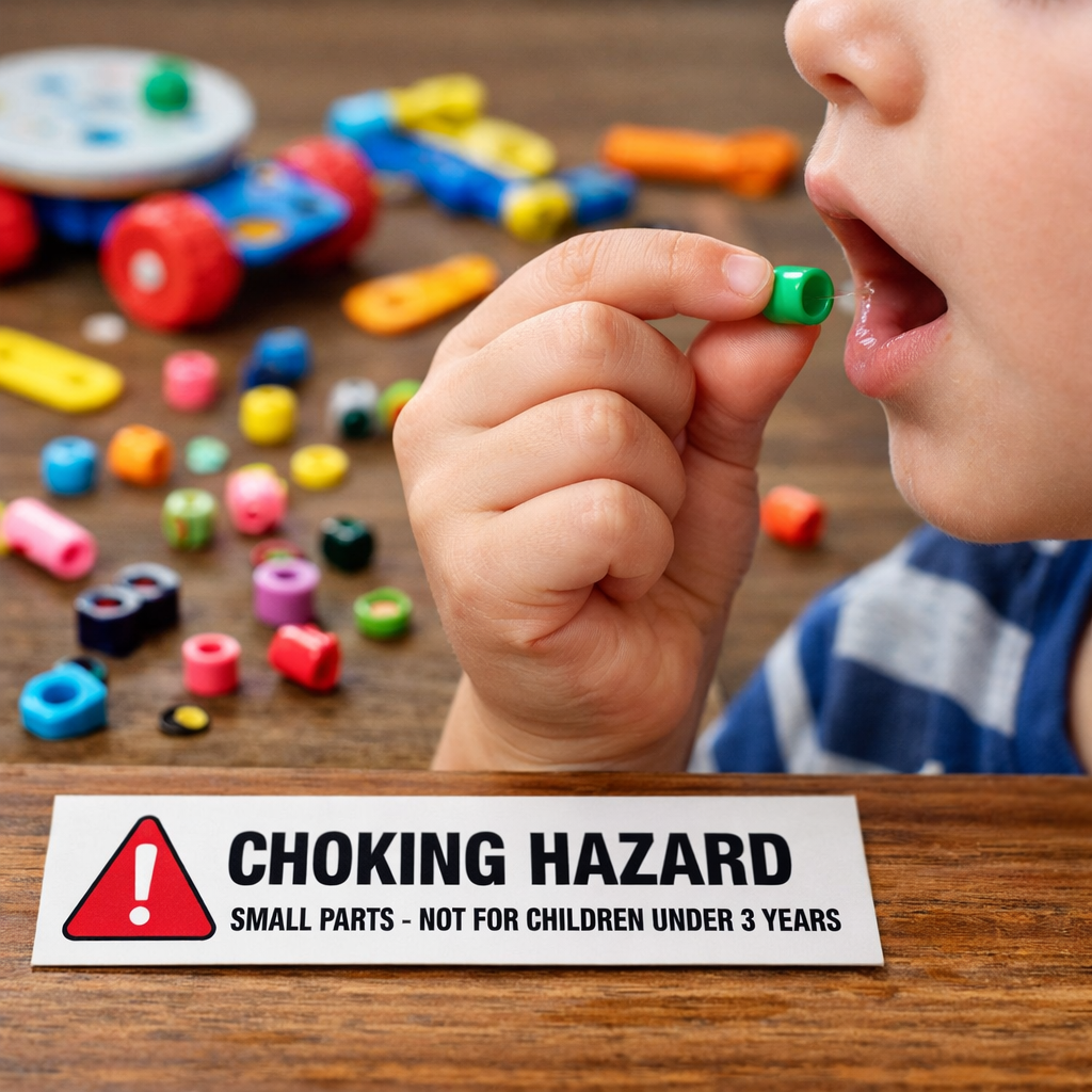 Child holds bead near mouth (choking hazard)