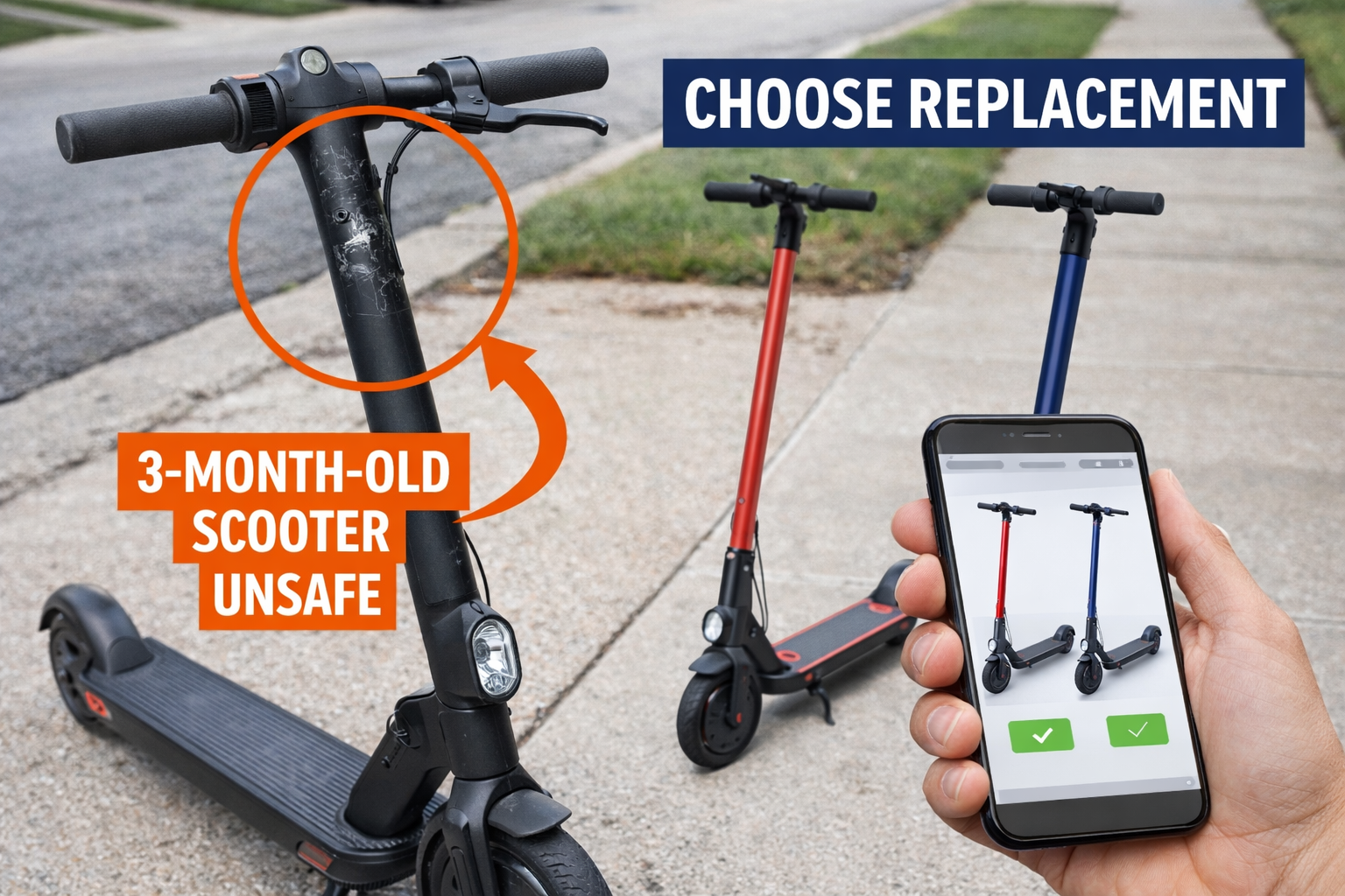 Damaged scooter with replacement options