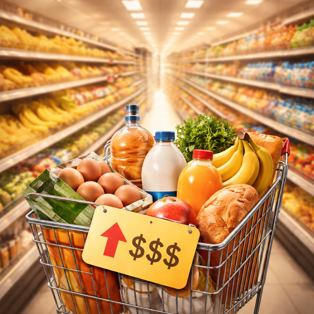 Supermarket cart with inflation tag