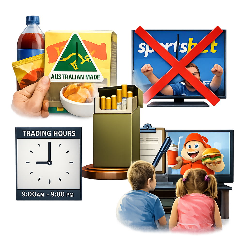 Everyday examples of government policy affecting products, shopping and advertising