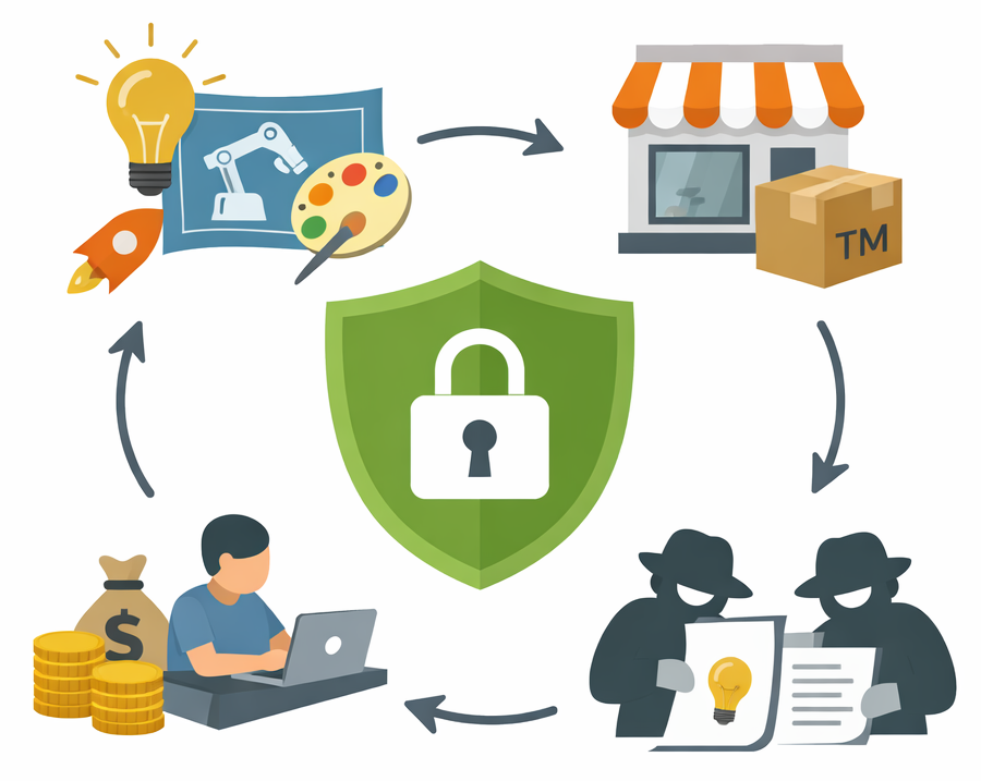 Business innovation and branding representing intellectual property laws