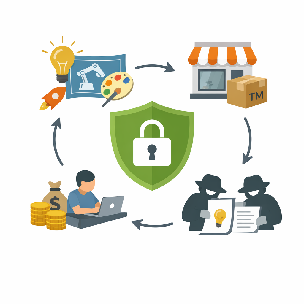 Business innovation and branding representing intellectual property laws