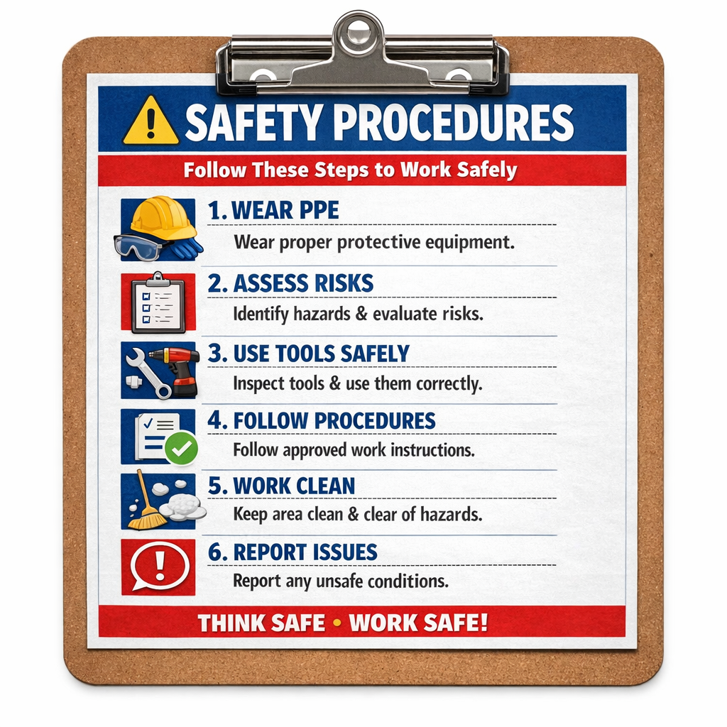 Safety procedures for a safe workspace