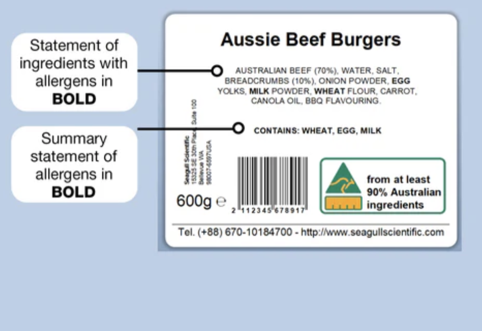 Allergen label example