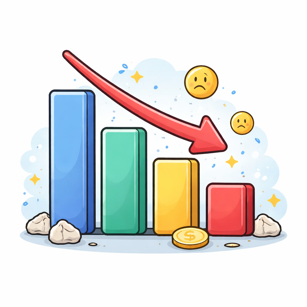 Declining chart with sad faces