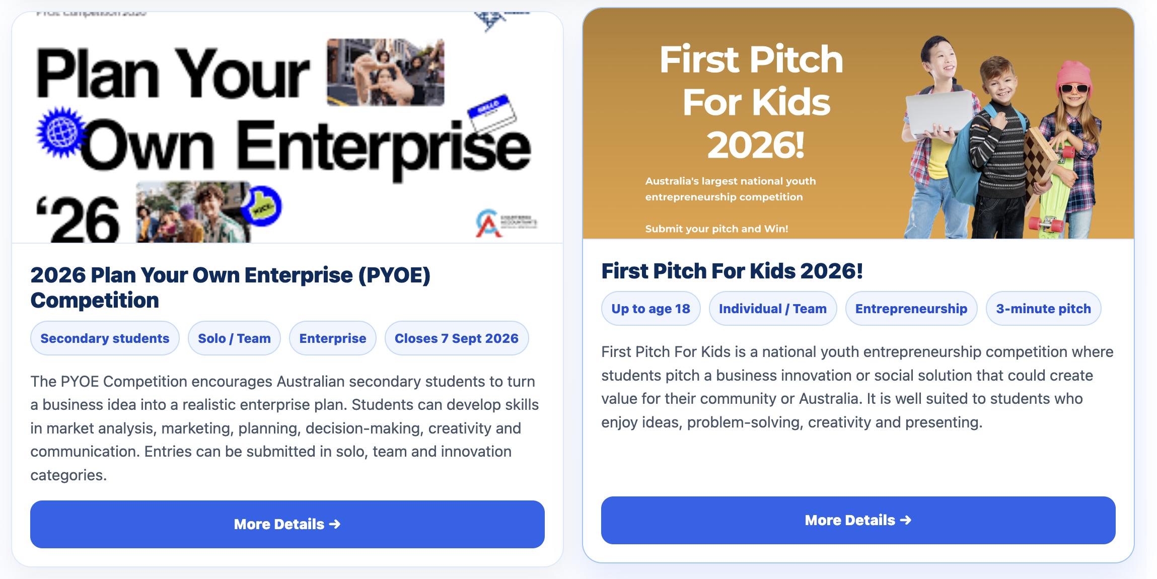 Extension opportunities page screenshot