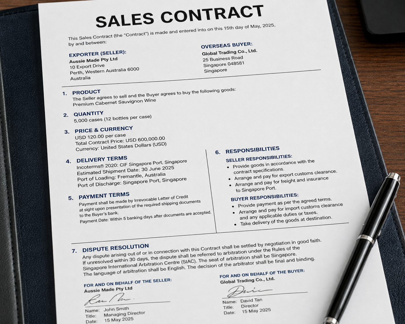 Export contract or sales contract