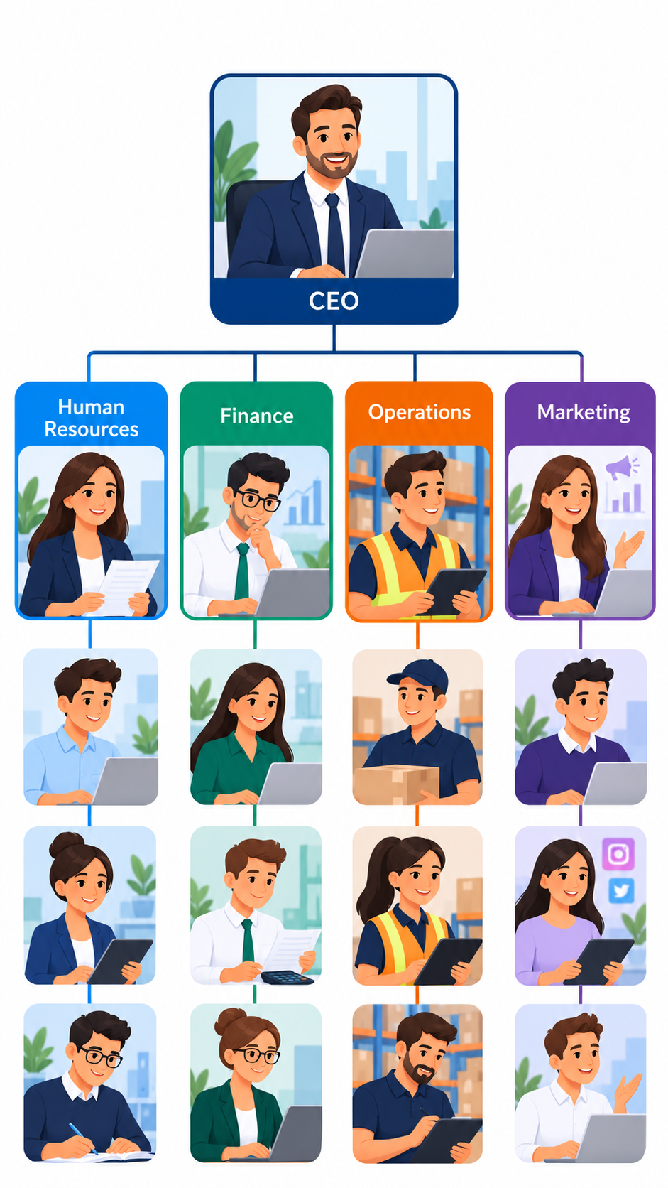 Corporate functional organisational chart infographic
