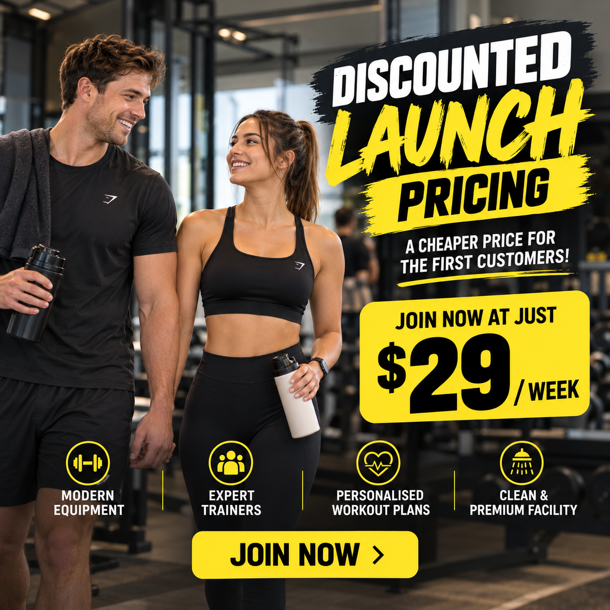 Discounted launch pricing gym poster