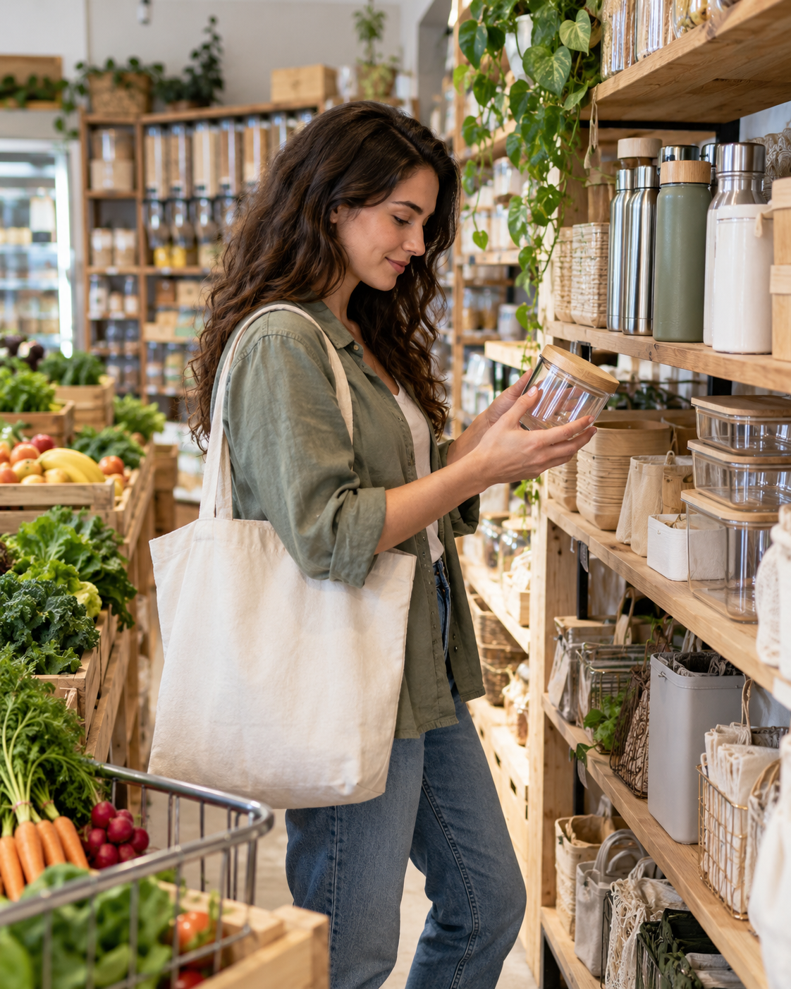 Consumer making an environmentally conscious shopping choice