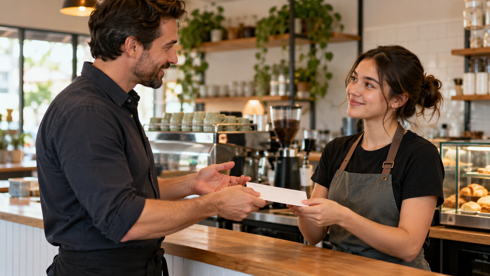 Friendly cafe counter exchange
