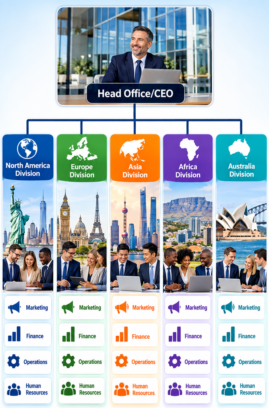 Global divisional organisational structure chart