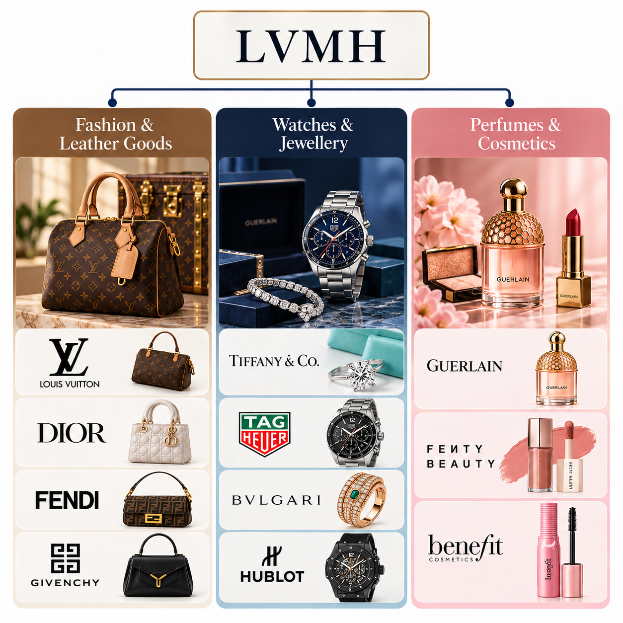 LVMH luxury brand portfolio infographic