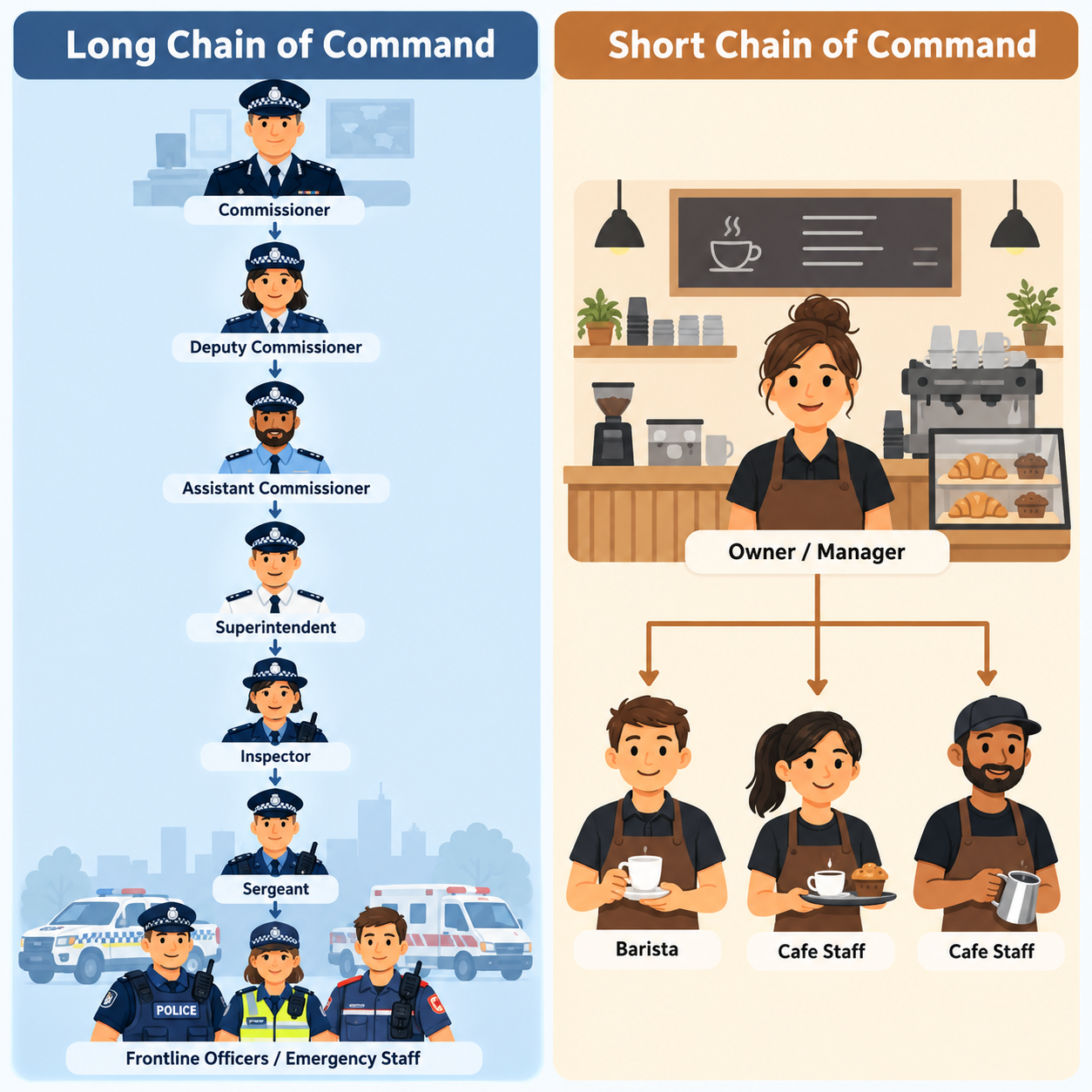 Long and short chains of command