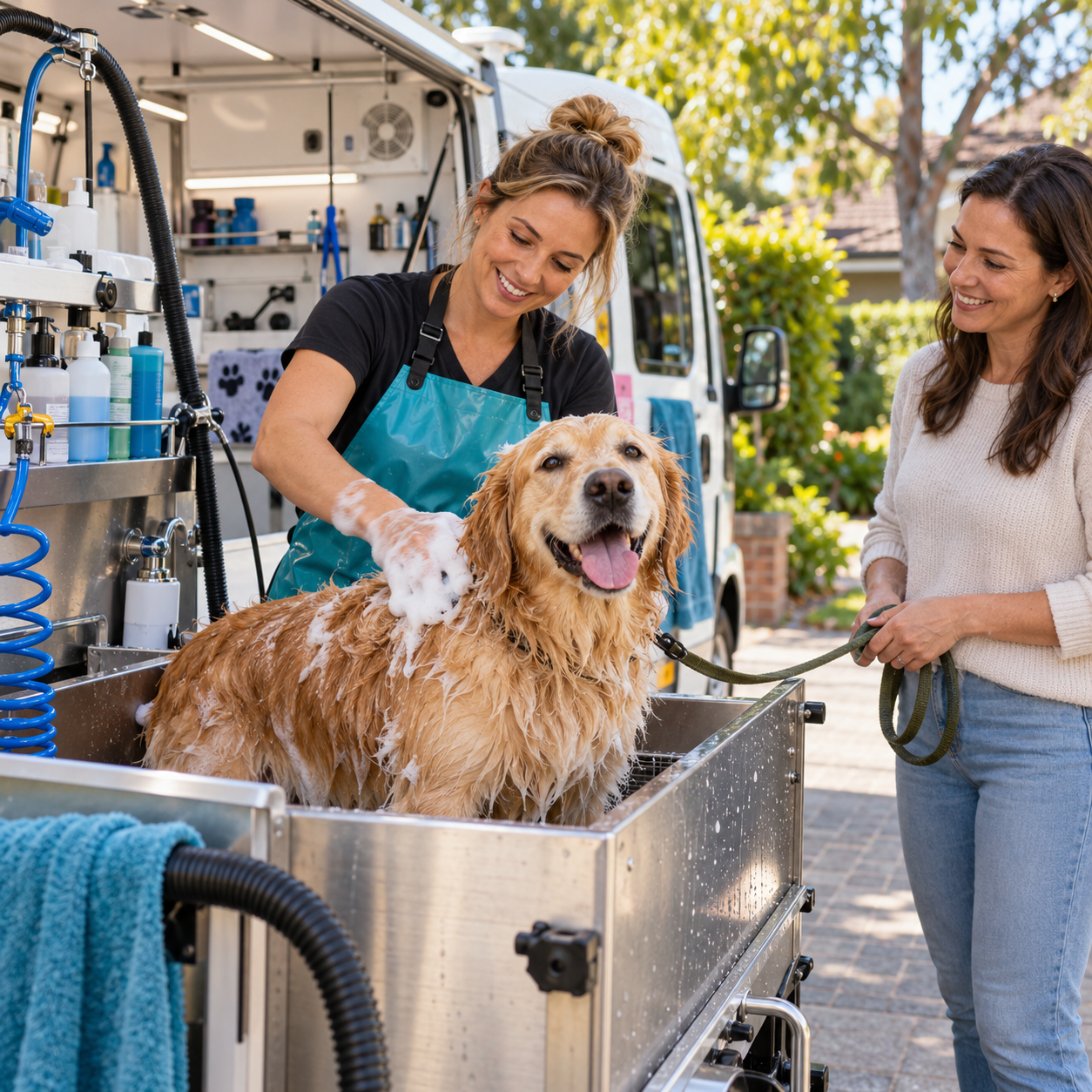 Mobile dog wash with happy repeat customers
