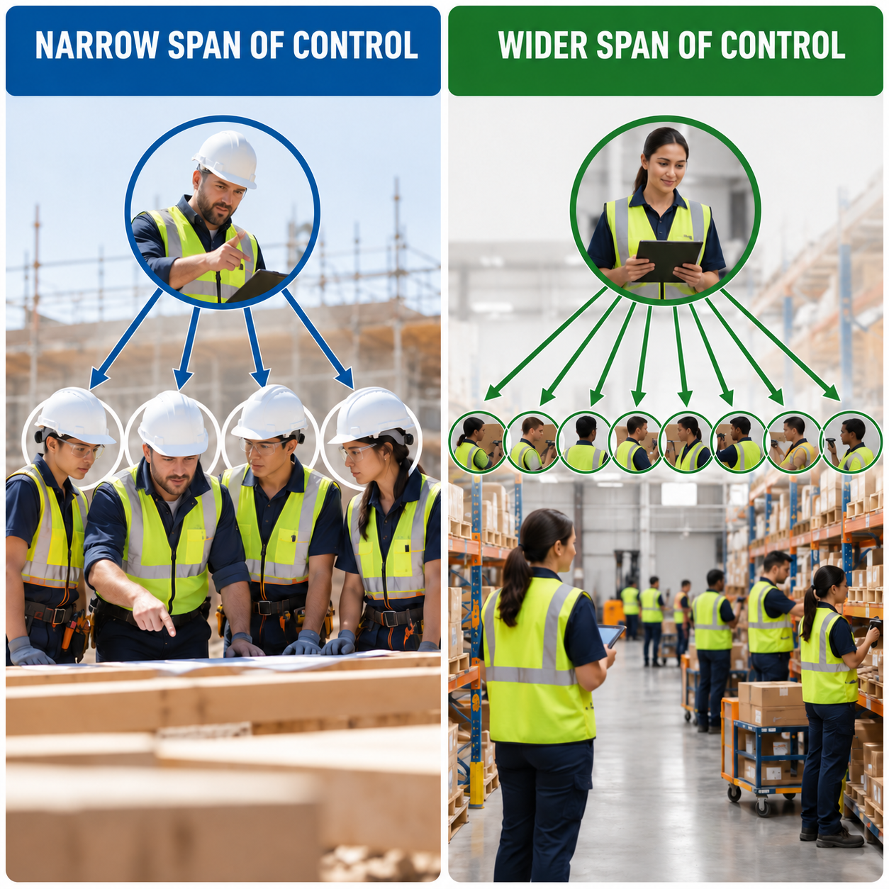 Narrow and wider span of control