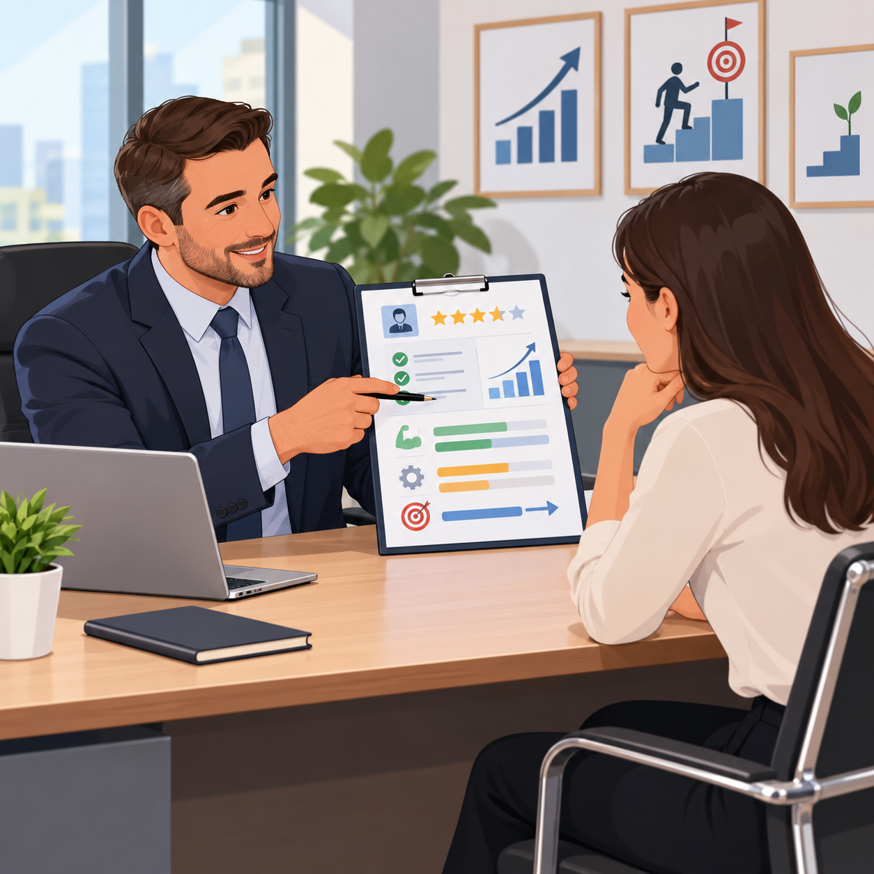 Positive employee performance review meeting