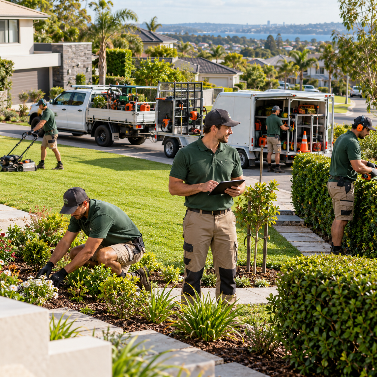 Professional landscaping team at work
