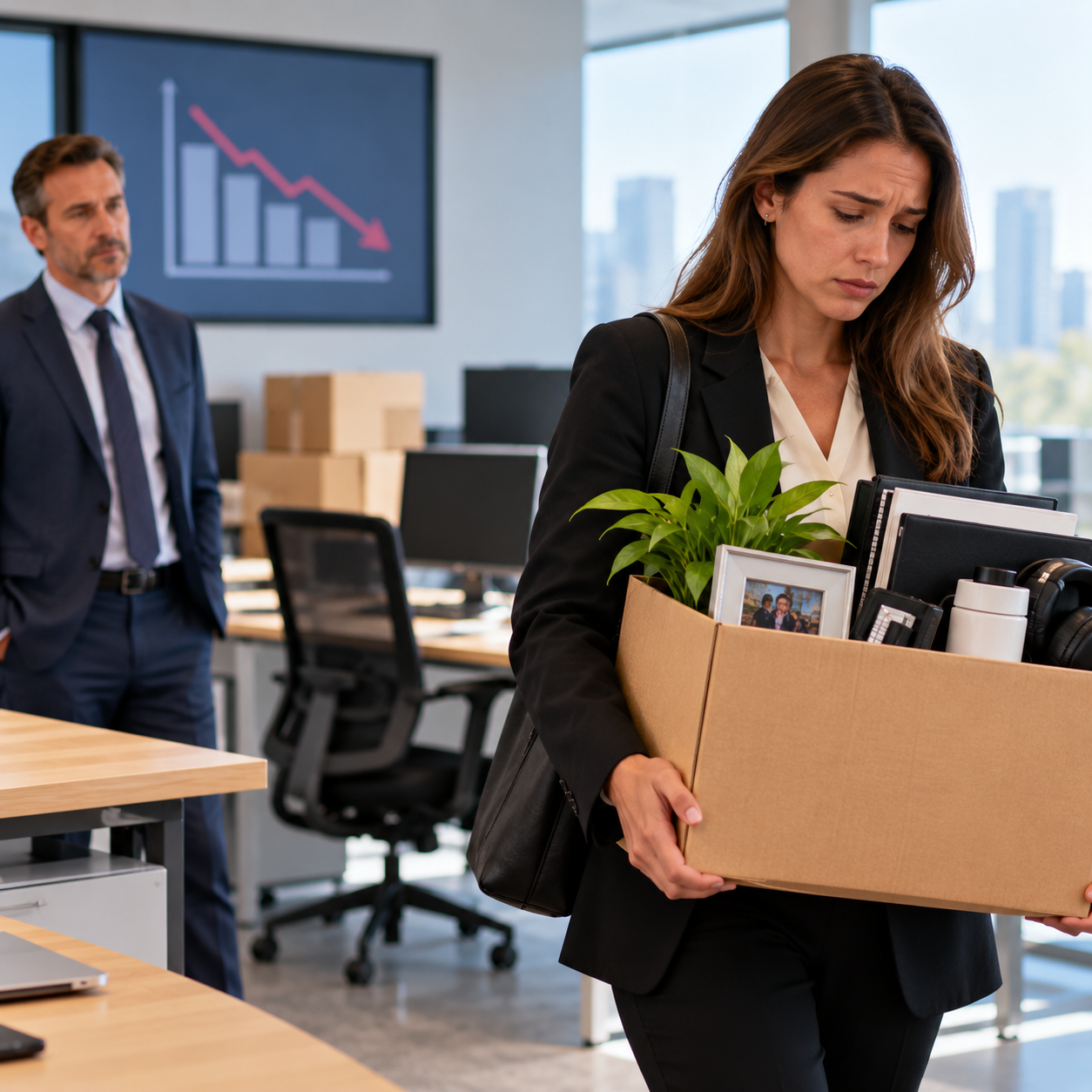 Employee leaving the office following redundancy