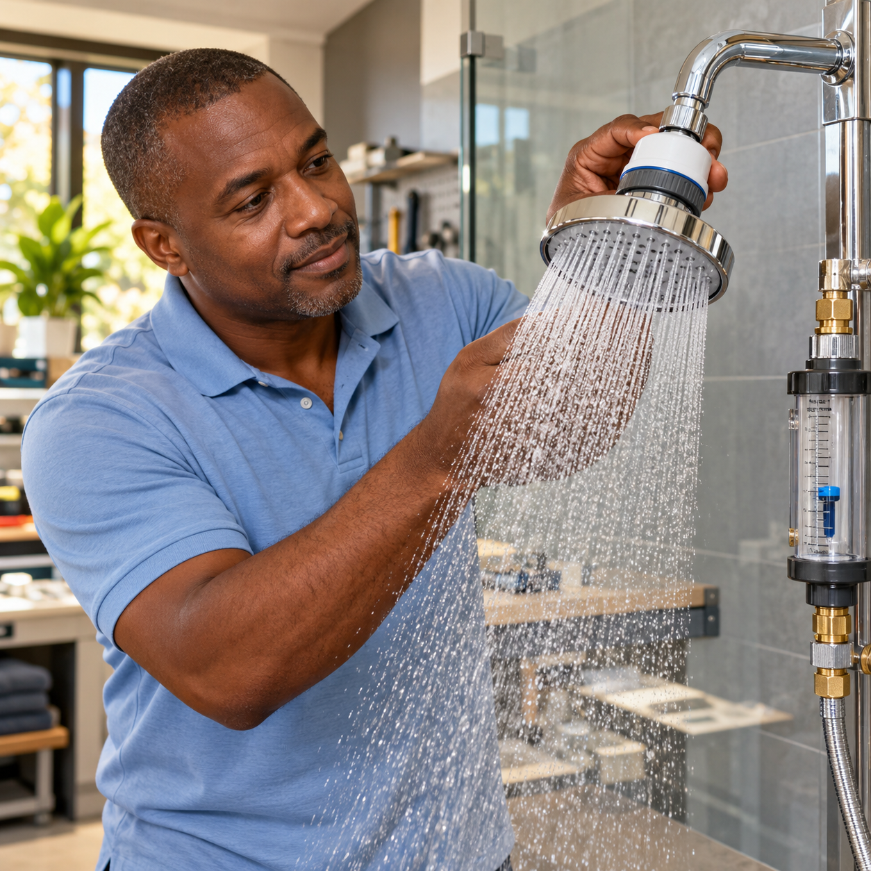 Testing a water-saving showerhead